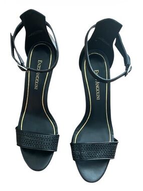 Enzo Angiolini Black Wedge Sandals Ankle Strap Open Toe Size 7.5